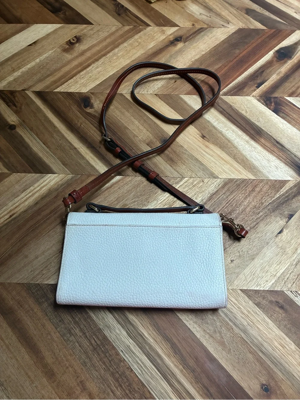 Dooney & Bourke White Leather Crossbody with Tan Strap